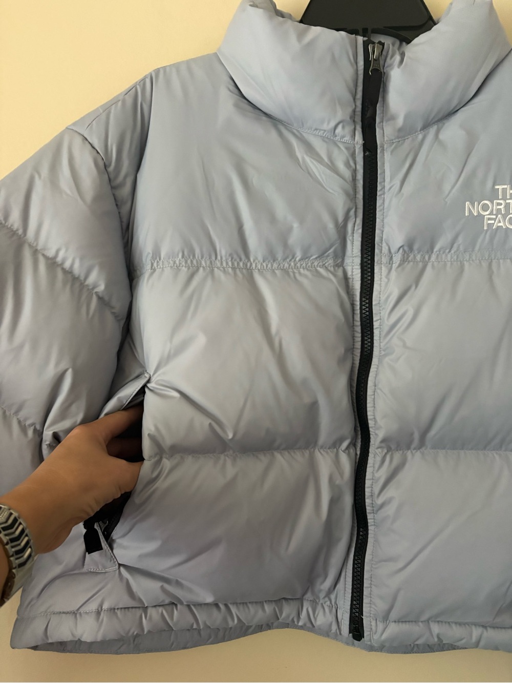 The North Face 700 Pale Blue Cropped Relaxed Fit Women’s Puffer Jacket SZ.XL NEW - Picture 4 of 16